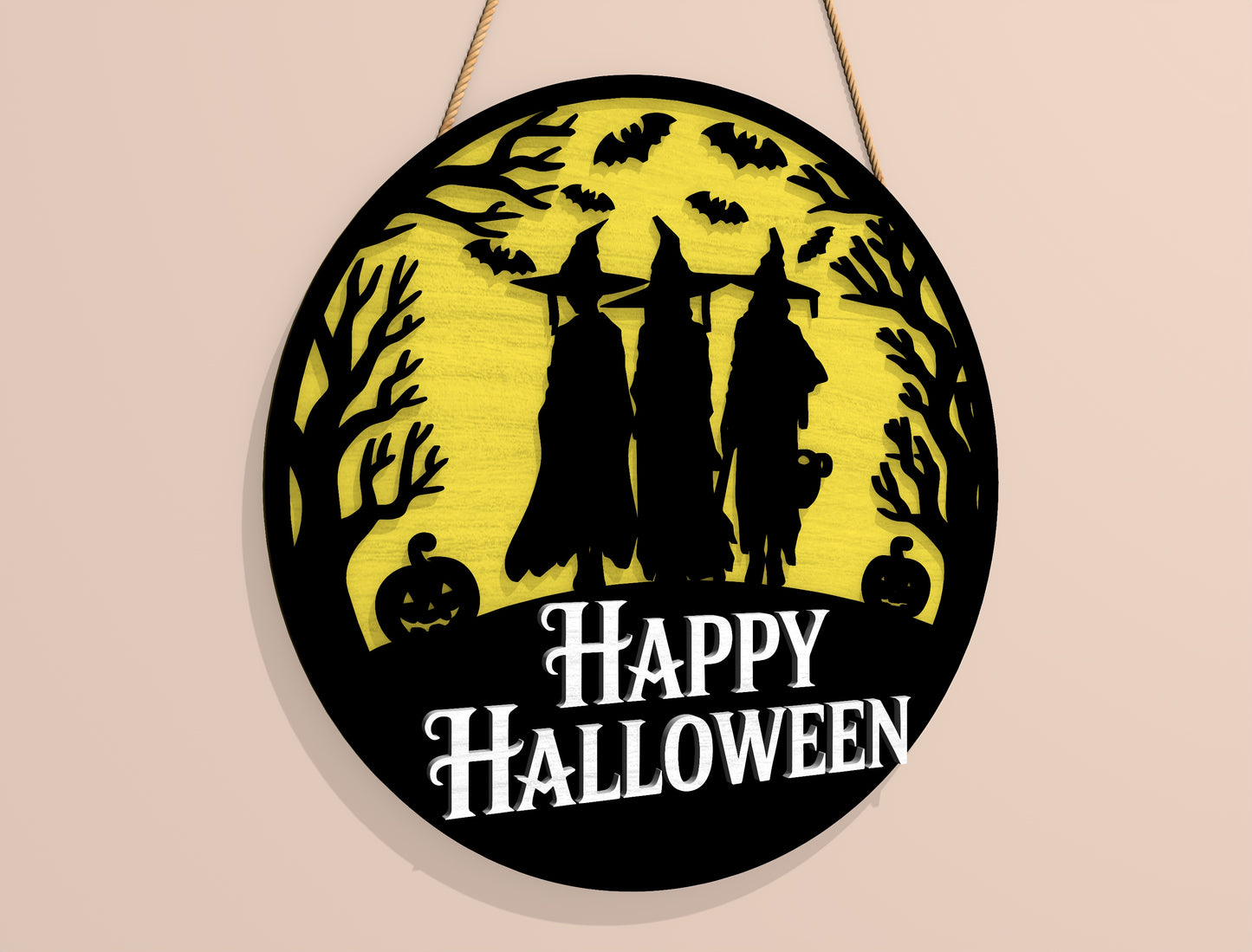 Happy Halloween Round Door Hanger SVG Set for Glowforge xTool LightBurn 2 Designs