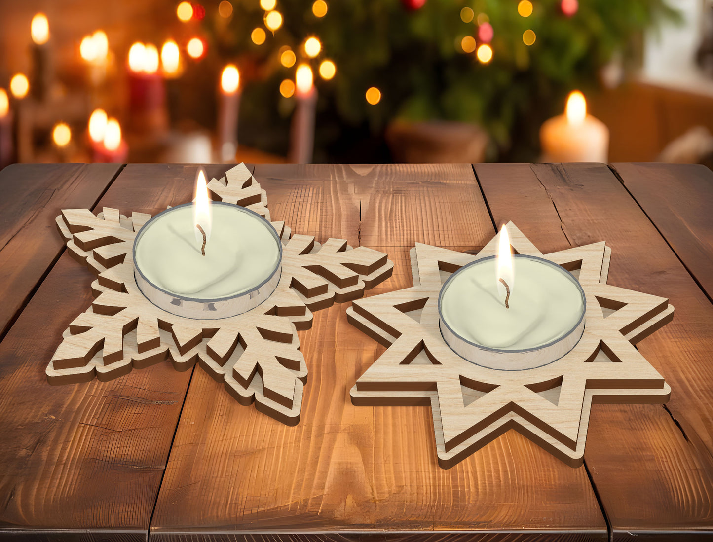 Christmas Tealight Candle Holder Laser Cut File | Ready to Cut | Glowforge, xTool, LightBurn, etc.