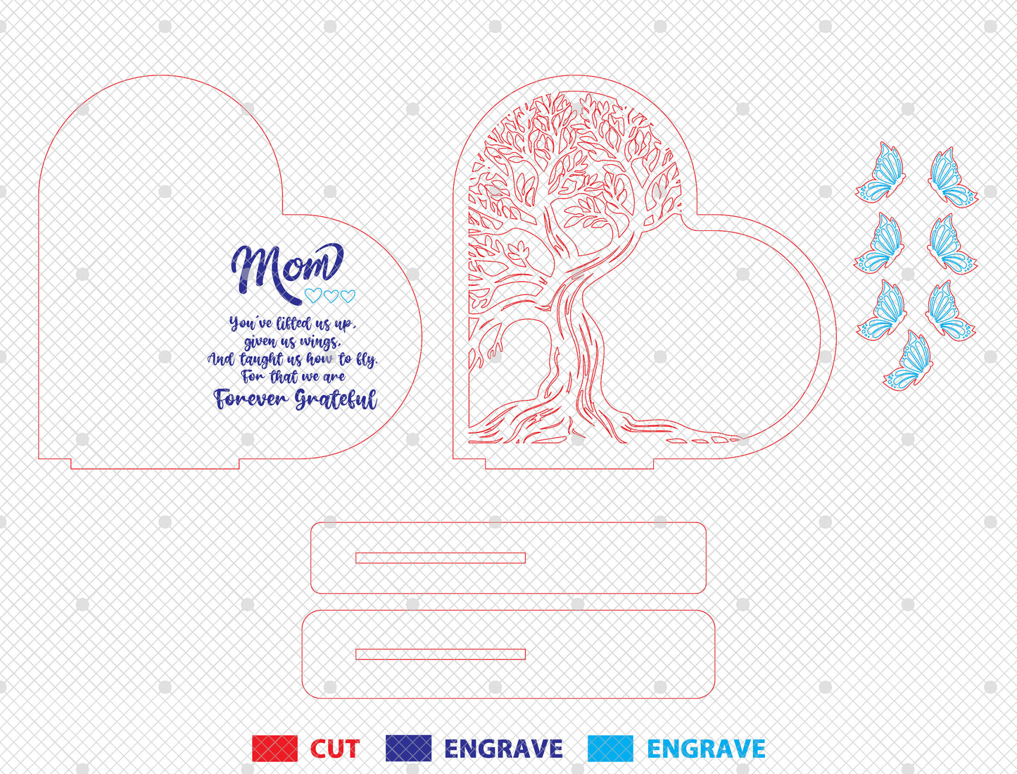 Butterfly Tree Mom Heart SVG Artistic Sign for LightBurn and xTool