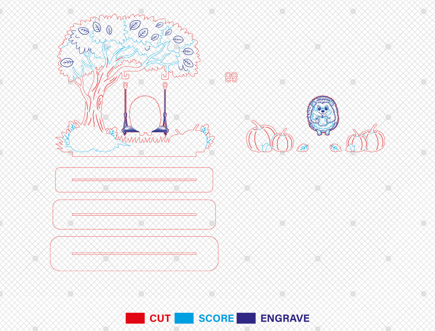 Hedgehog on Swing Fall Scene SVG for Glowforge xTool LightBurn