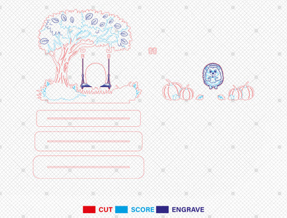 Hedgehog on Swing Fall Scene SVG for Glowforge xTool LightBurn