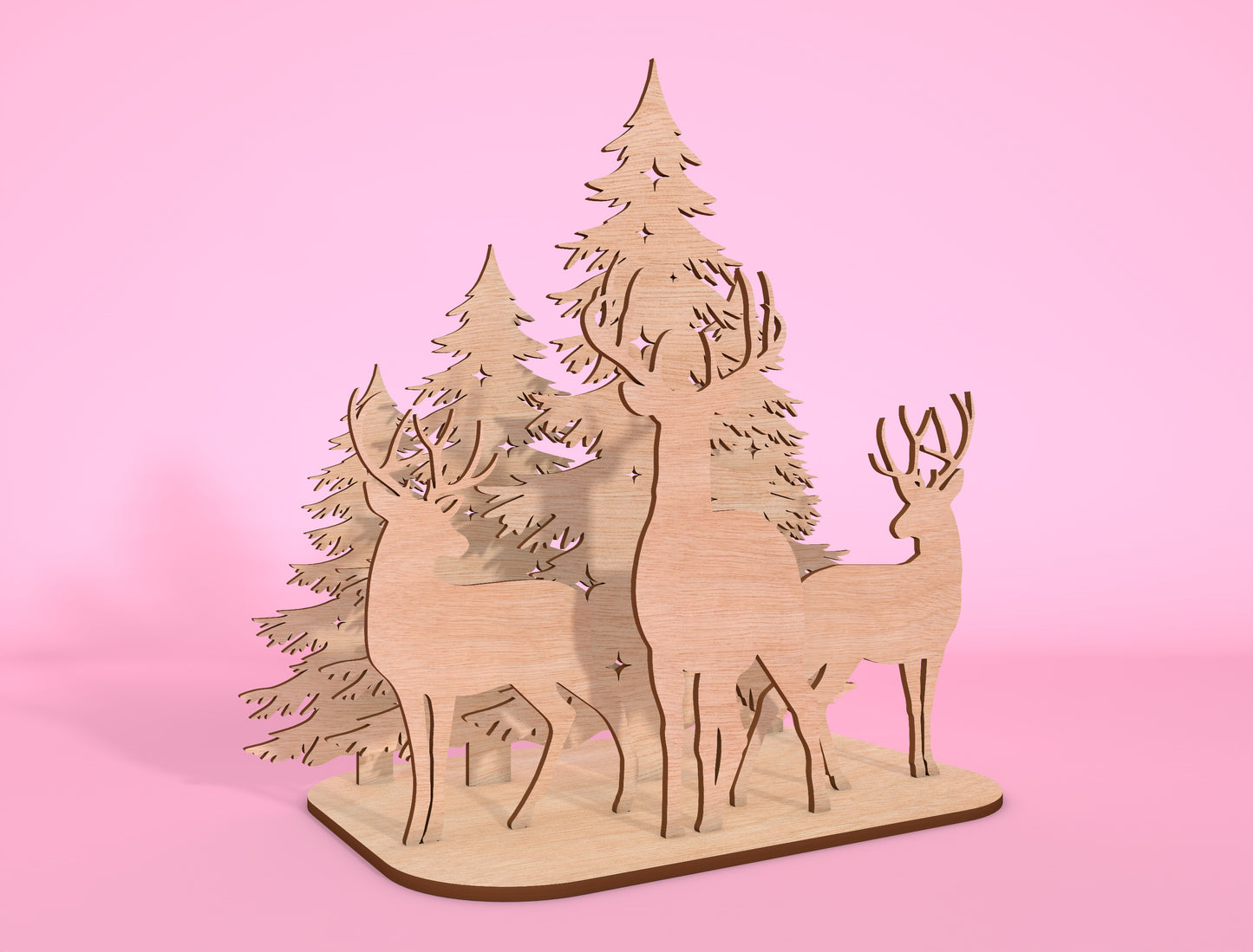 3D Forest Reindeer Scene Laser Cut File | Ready to Cut | Glowforge, xTool, LightBurn, etc.