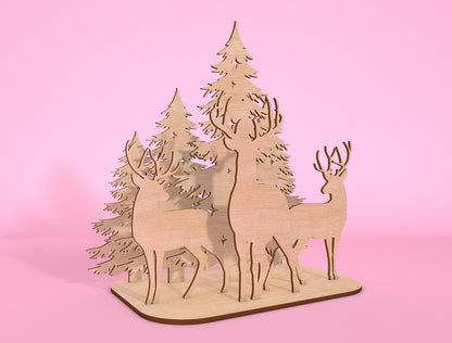 3D Forest Reindeer Scene Laser Cut File | Ready to Cut | Glowforge, xTool, LightBurn, etc.