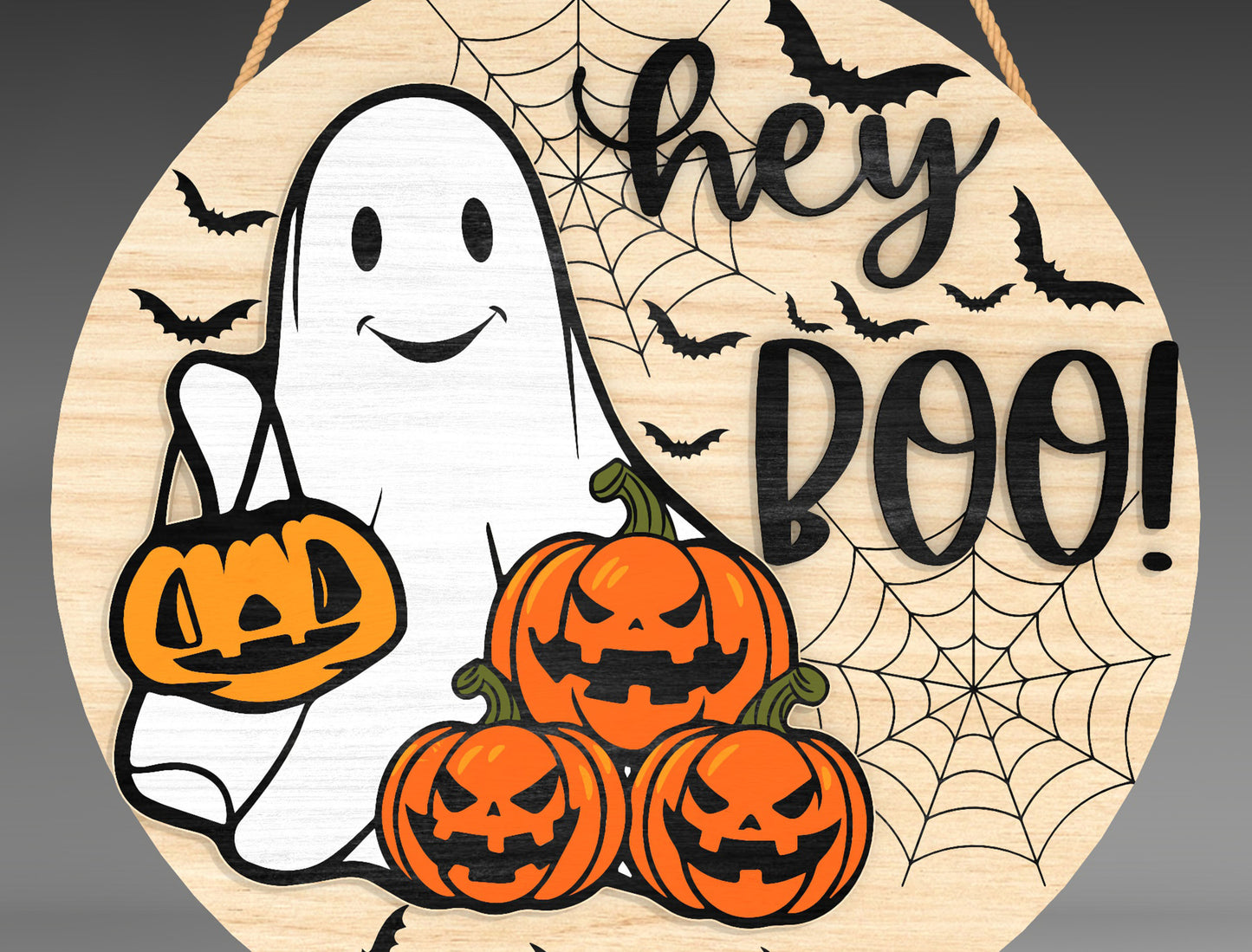Halloween Ghost Pumpkin Round Sign SVG for Glowforge LightBurn