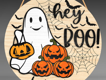 Halloween Ghost Pumpkin Round Sign SVG for Glowforge LightBurn