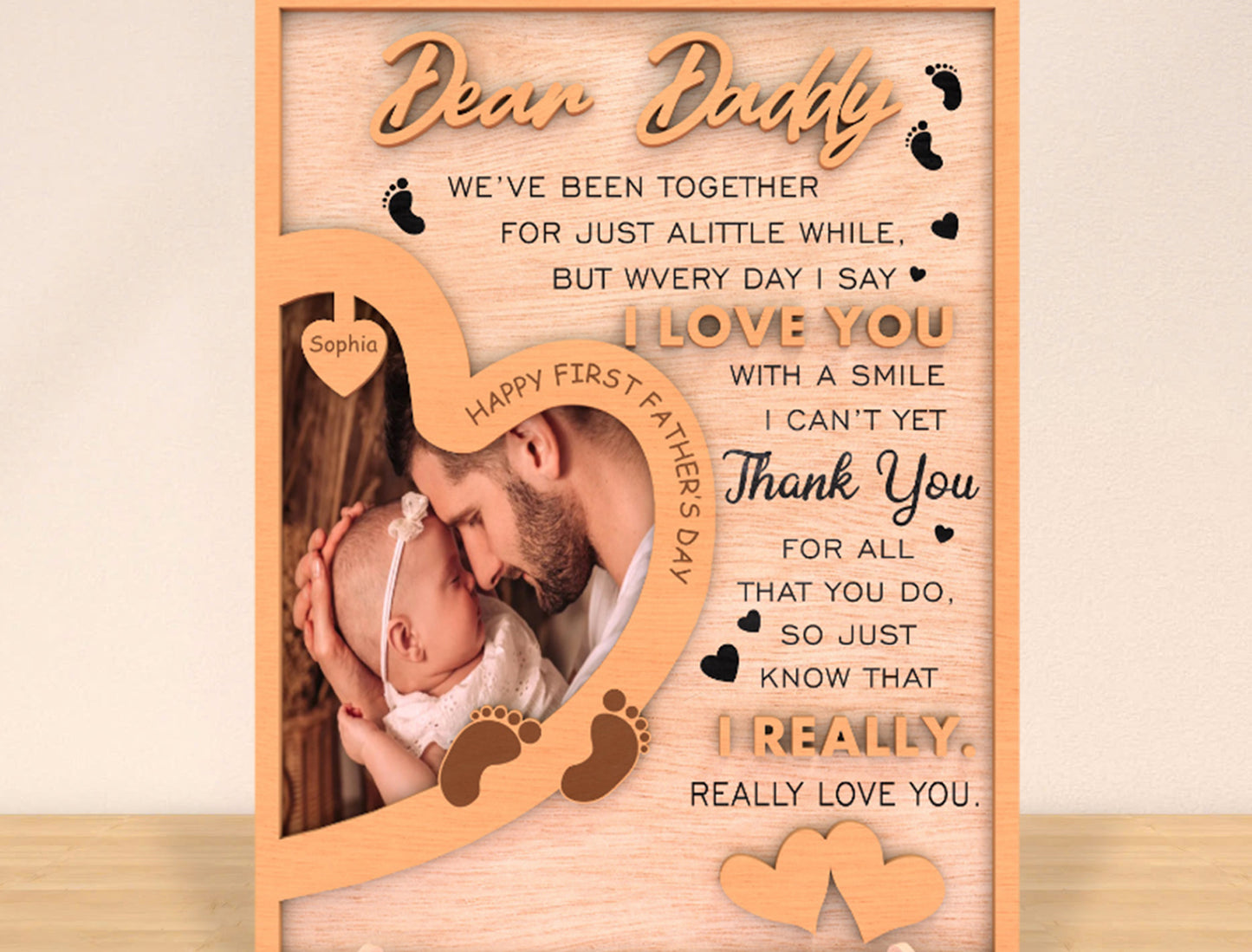 Bear Buddy First Father's Day Photo Frame SVG Laser Cut File for xTool and Glowforge