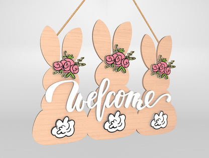 Easter Bunny Silhouette Welcome Sign SVG Bundle Door Hanger for LightBurn