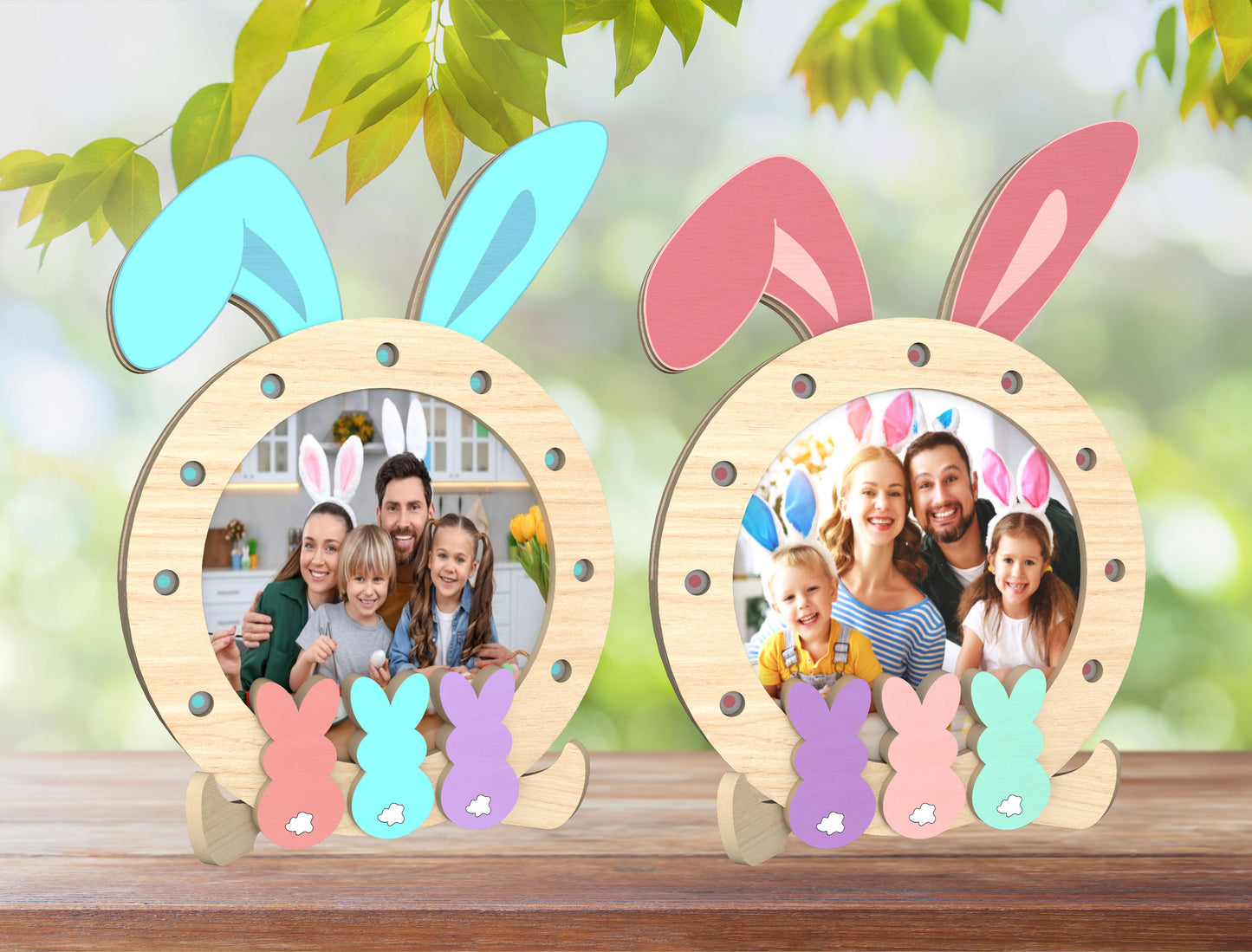 Easter Bunny Photo Frame SVG Round Bunny Ear Picture for LightBurn and xTool