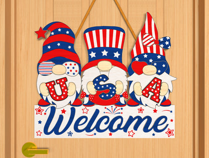 4th of July Gnomes Door Sign SVG Laser Cut File for xTool