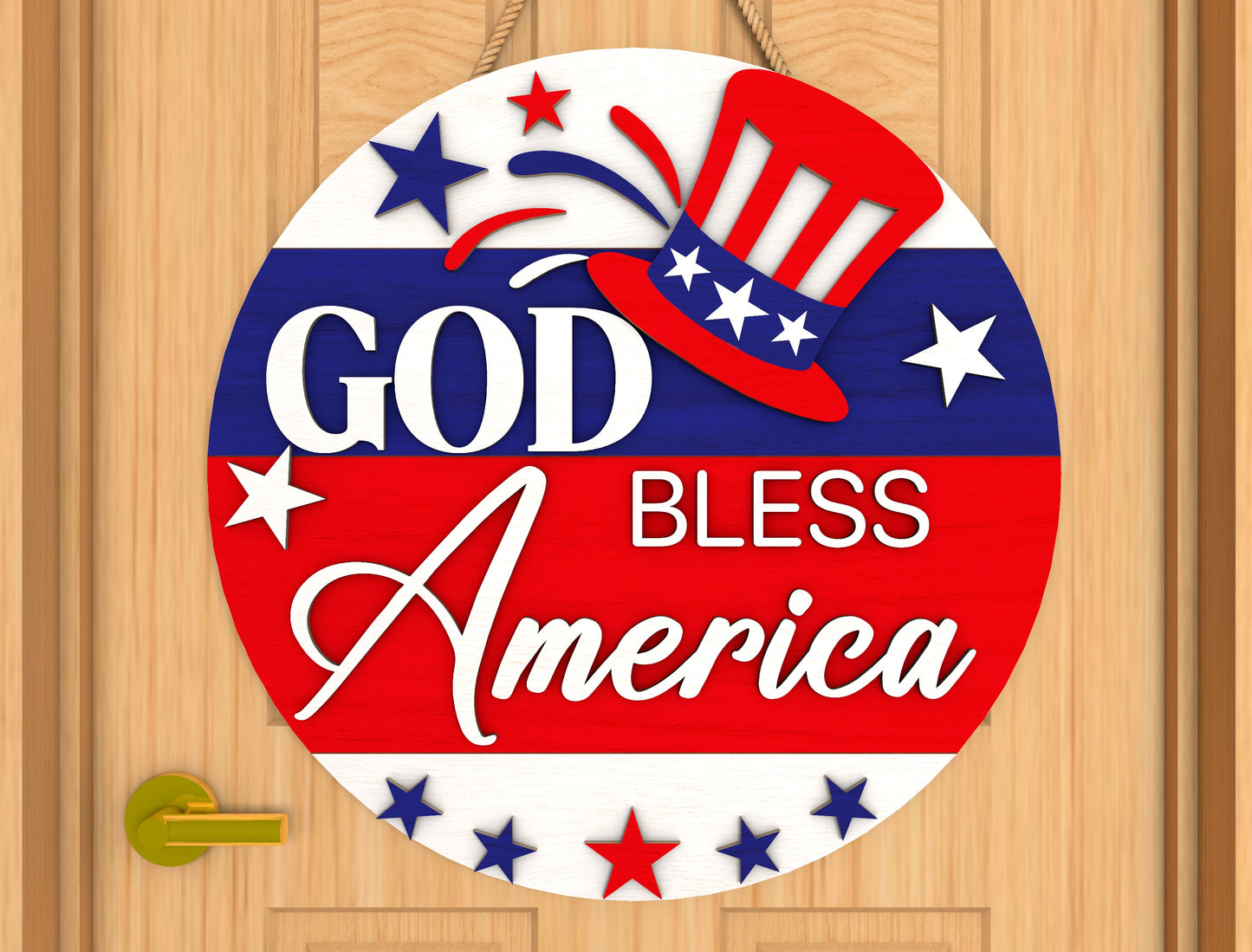 God Bless America Door Hanger SVG Laser Cut File for LightBurn