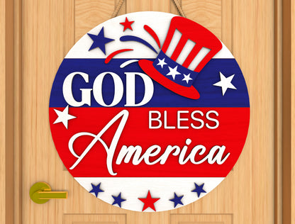 God Bless America Door Hanger SVG Laser Cut File for LightBurn