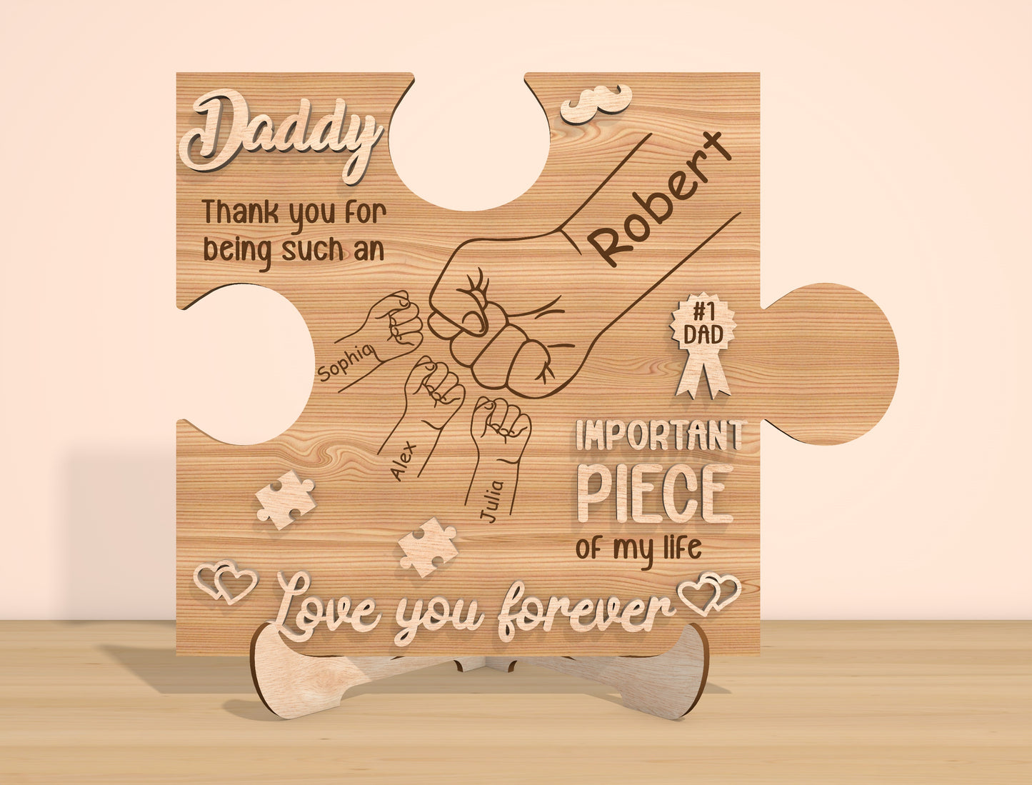 Father’s Day Puzzle Sign SVG Laser Cut File | Personalized Dad Gift | Wooden Family Keepsake | Glowforge, xTool, LightBurn, etc.