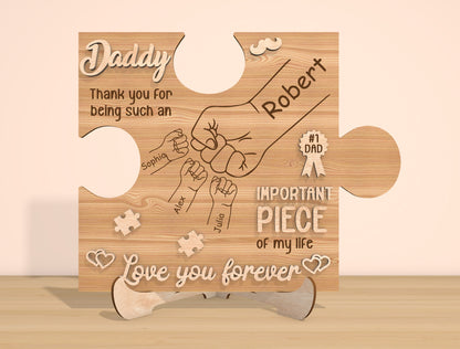 Father’s Day Puzzle Sign SVG Laser Cut File | Personalized Dad Gift | Wooden Family Keepsake | Glowforge, xTool, LightBurn, etc.