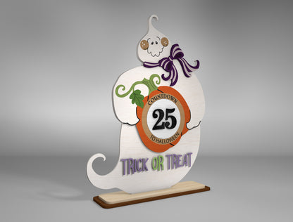 Halloween Ghost Countdown Calendar SVG for Glowforge LightBurn xTool Trick or Treat Shelf Sitter