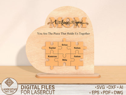 Mom Puzzle Family Sign SVG Bundle Personalized for Glowforge and xTool