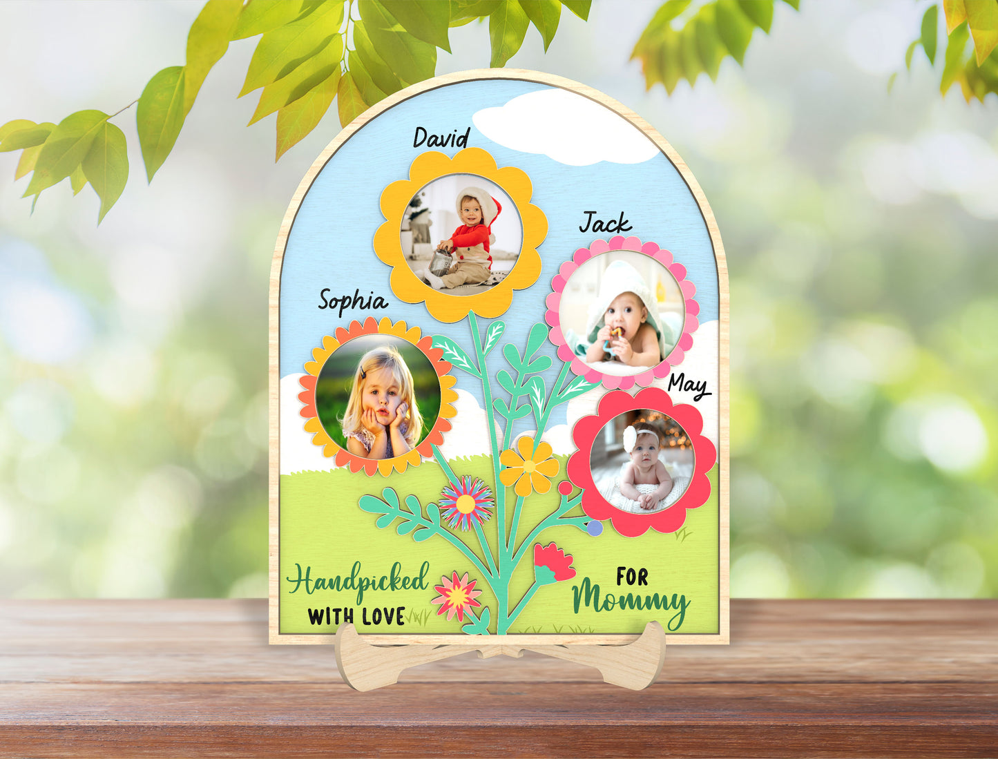 Personalized Mom Photo Frame SVG Flower Tree Kids for Glowforge and xTool