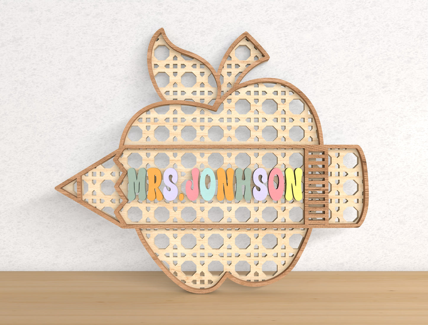 Personalized Apple Classroom Door Sign Laser Cut File for LightBurn and Glowforge