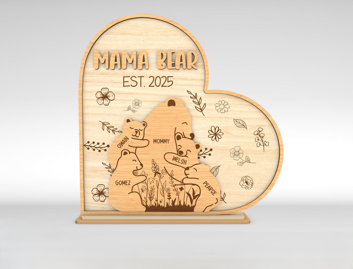 Custom Name Bear Family Sign SVG for LightBurn and Glowforge