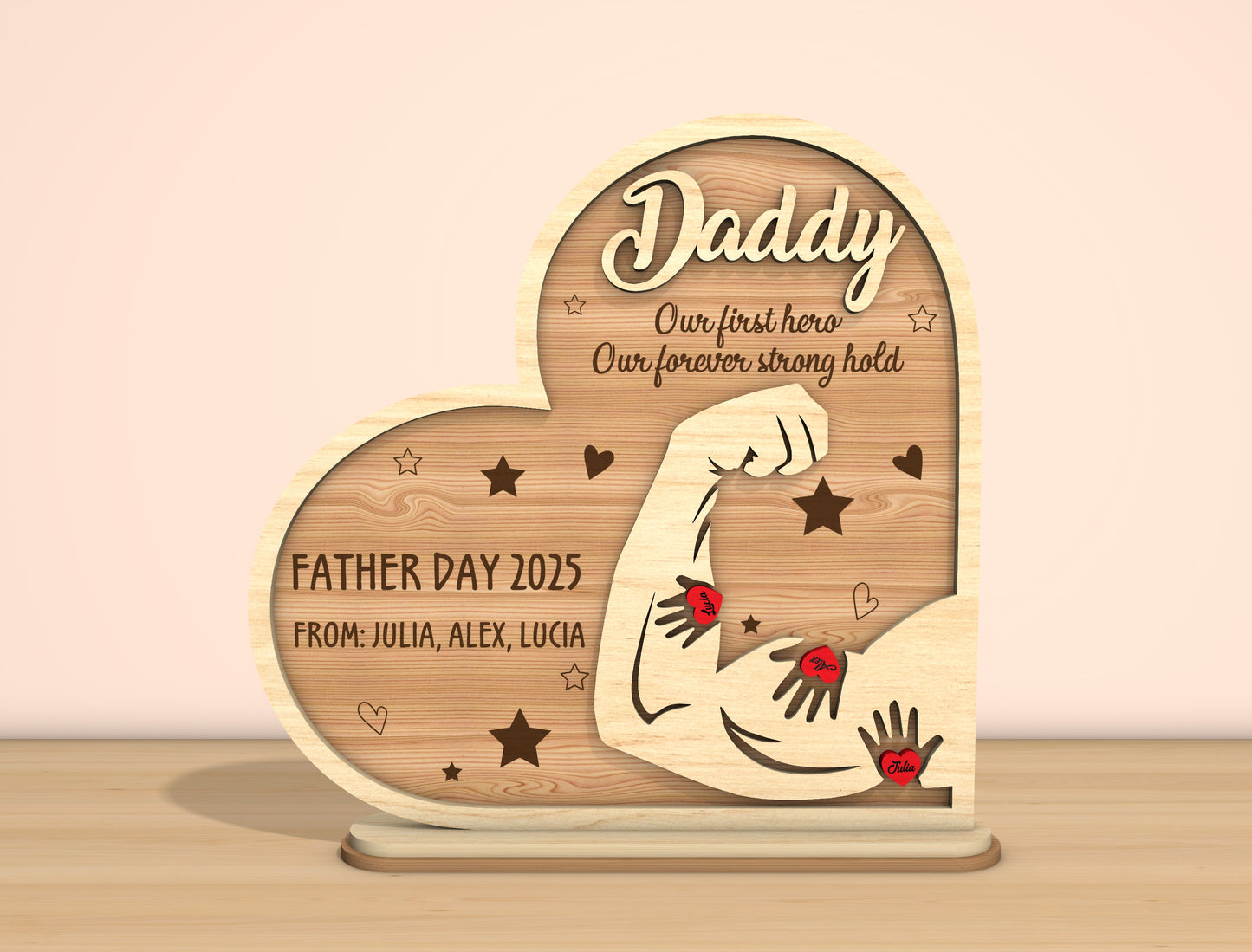 Father’s Day Strength Heart Laser Cut File | Dad Pops Papa Tabletop Sign | Family Love Wooden Decor | Glowforge, xTool, LightBurn, etc.