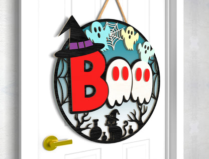 Halloween Door Sign SVG Witch Ghost Laser Cut File for Glowforge