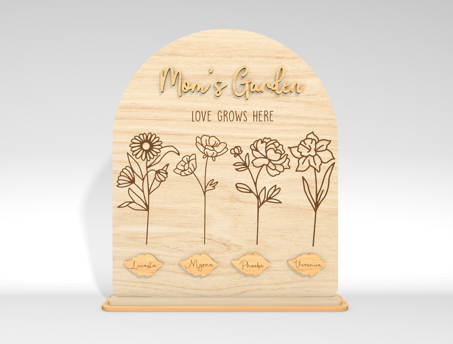 Personalized Mom Garden Flower Holder SVG Birth Month Flowers Laser Cut File for xTool and LightBurn