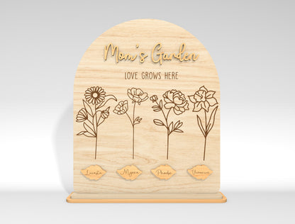 Personalized Mom Garden Flower Holder SVG Birth Month Flowers Laser Cut File for xTool and LightBurn