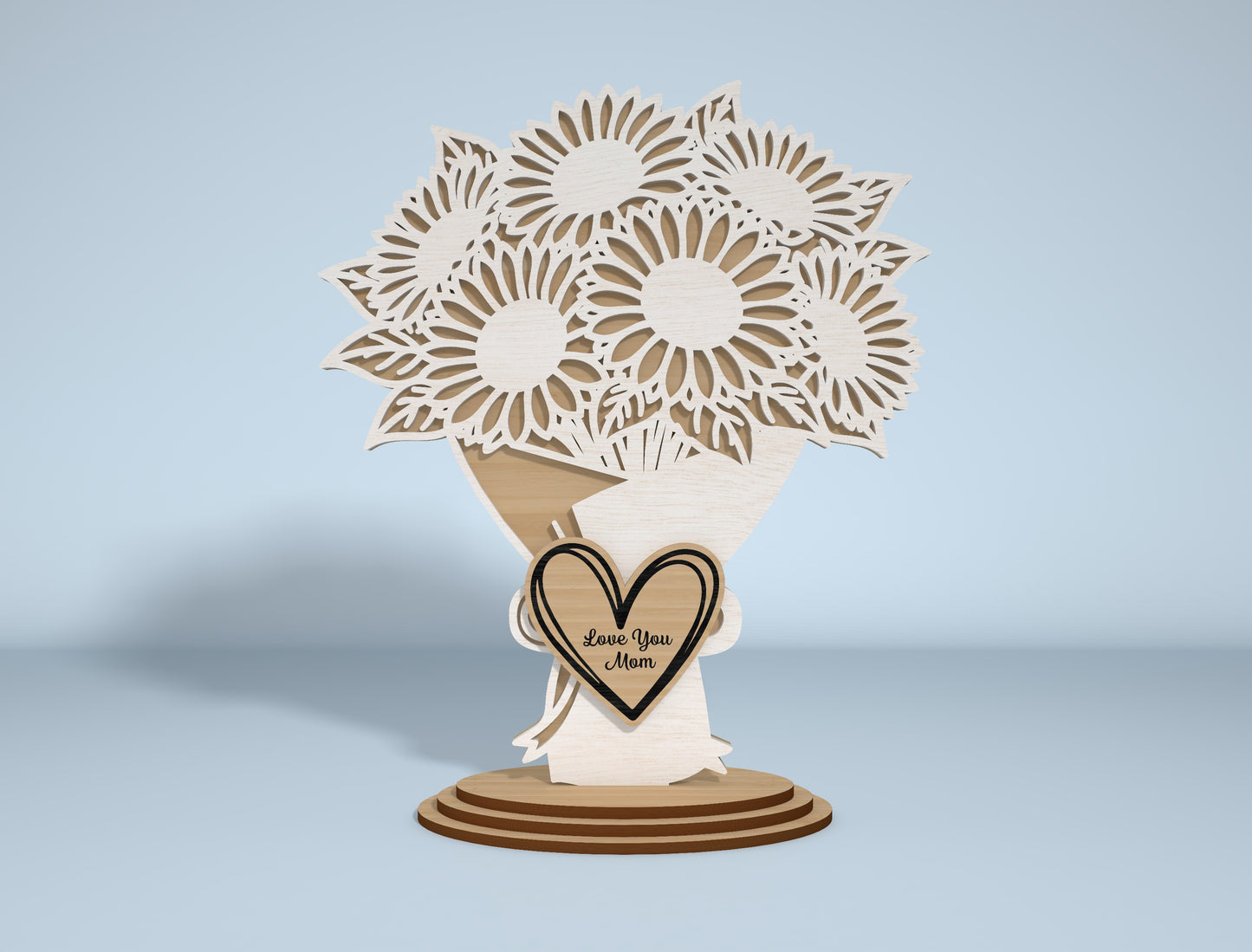 Floral Bouquet Stand Sign SVG Engraved Heart for xTool