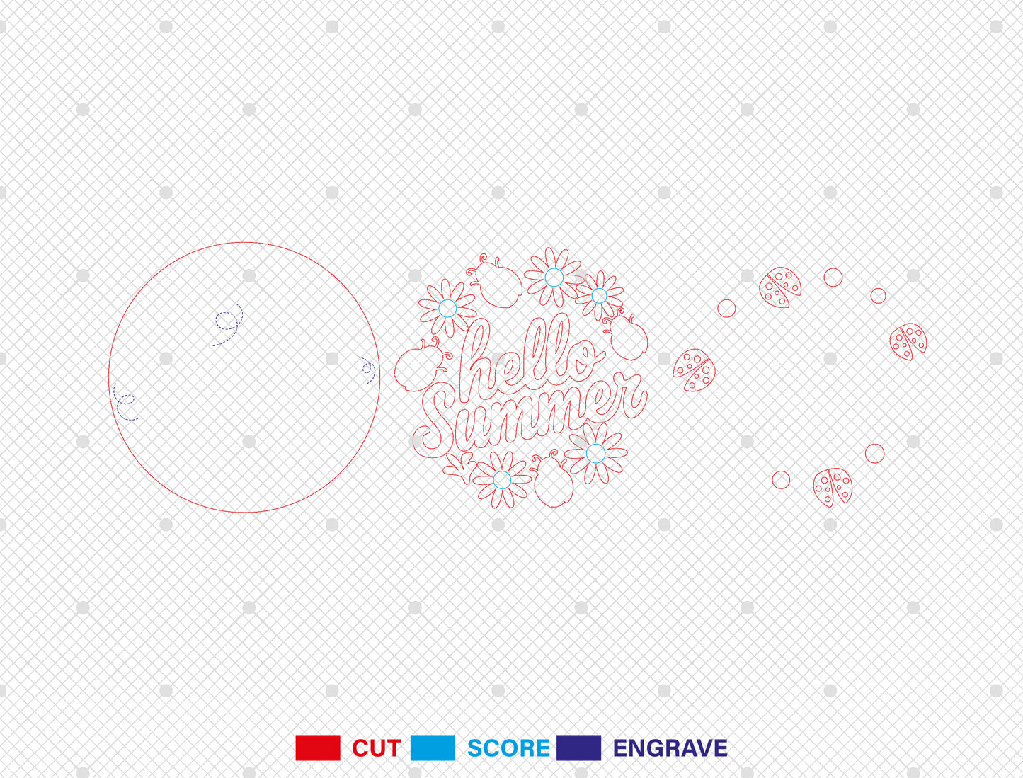 Hello Summer Daisy Ladybug Door Hanger SVG – Cute Floral Polka Dot Decor – Laser Cut File