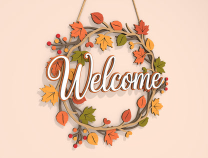 Welcome Fall Wreath SVG Set for Glowforge xTool LightBurn 2 Designs