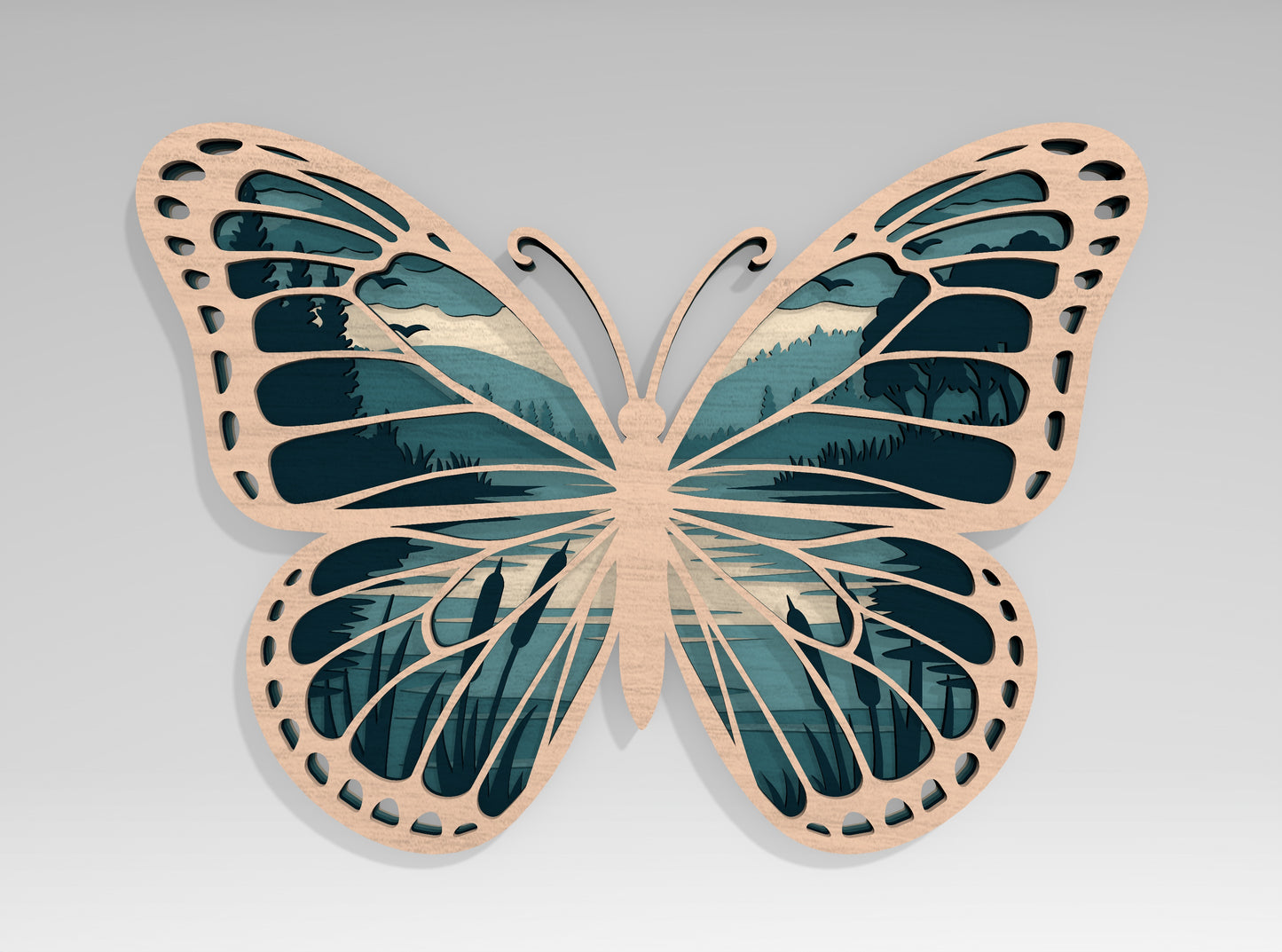 Multilayer Butterfly Landscape SVG Bundle Laser Cut File for Glowforge and xTool