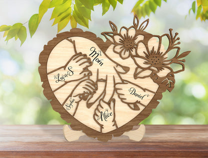 Personalized Mom Hands Heart SVG Wooden Name Sign for xTool