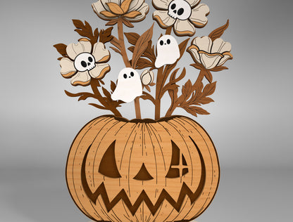 Halloween Pumpkin Ghost Flower Multilayer SVG for Glowforge LightBurn xTool