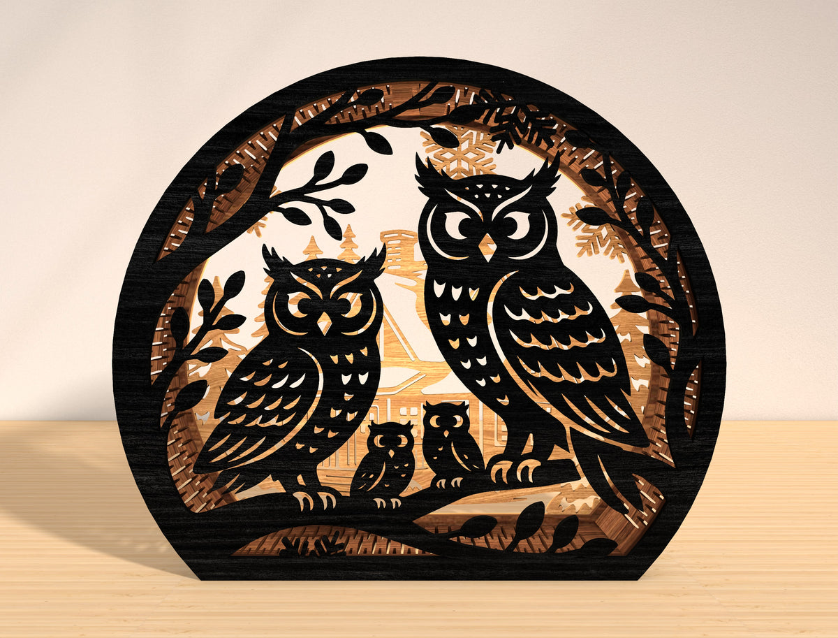 Owl Family Winter Village Christmas Lantern SVG Bundle 4