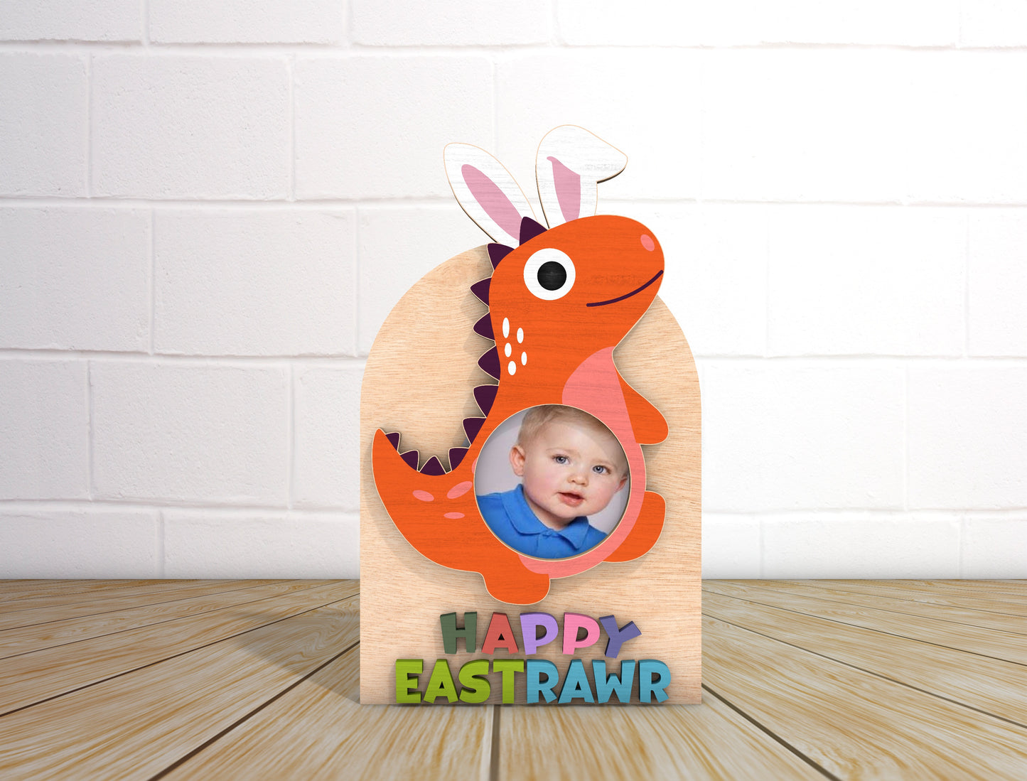 Dinosaur Easter Photo Frame SVG Bundle Kids Bunny Dino for LightBurn