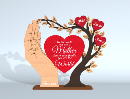 Family Tree Hand Sign SVG Personalized Heart Names for LightBurn