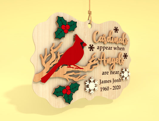 Cardinal Memorial Ornament SVG Bird on Branch Heaven Laser Cut File for Glowforge