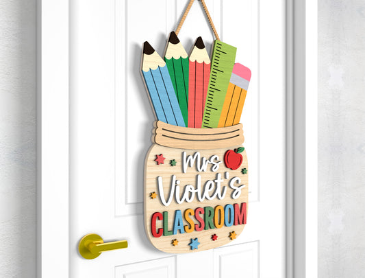 Personalized Pencil Jar Teacher Name Sign SVG Laser Cut File for Glowforge and xTool