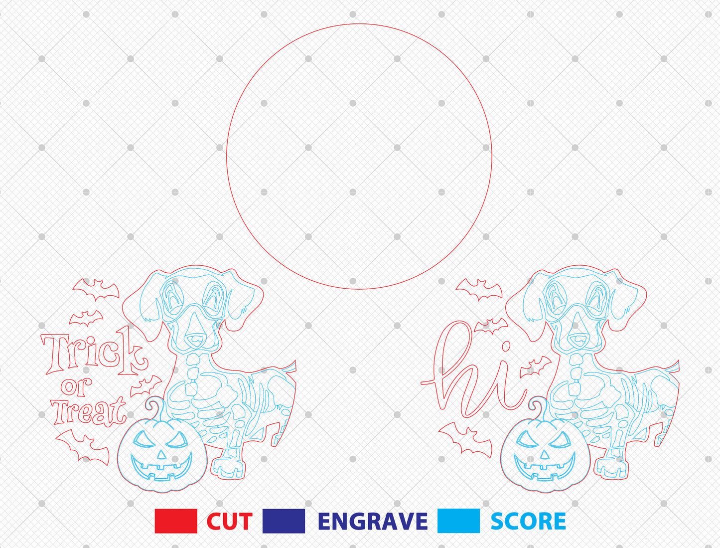 Trick or Treat Hi Skeleton Dachshund Halloween Door Hanger SVG Set for Glowforge xTool