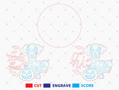 Trick or Treat Hi Skeleton Dachshund Halloween Door Hanger SVG Set for Glowforge xTool