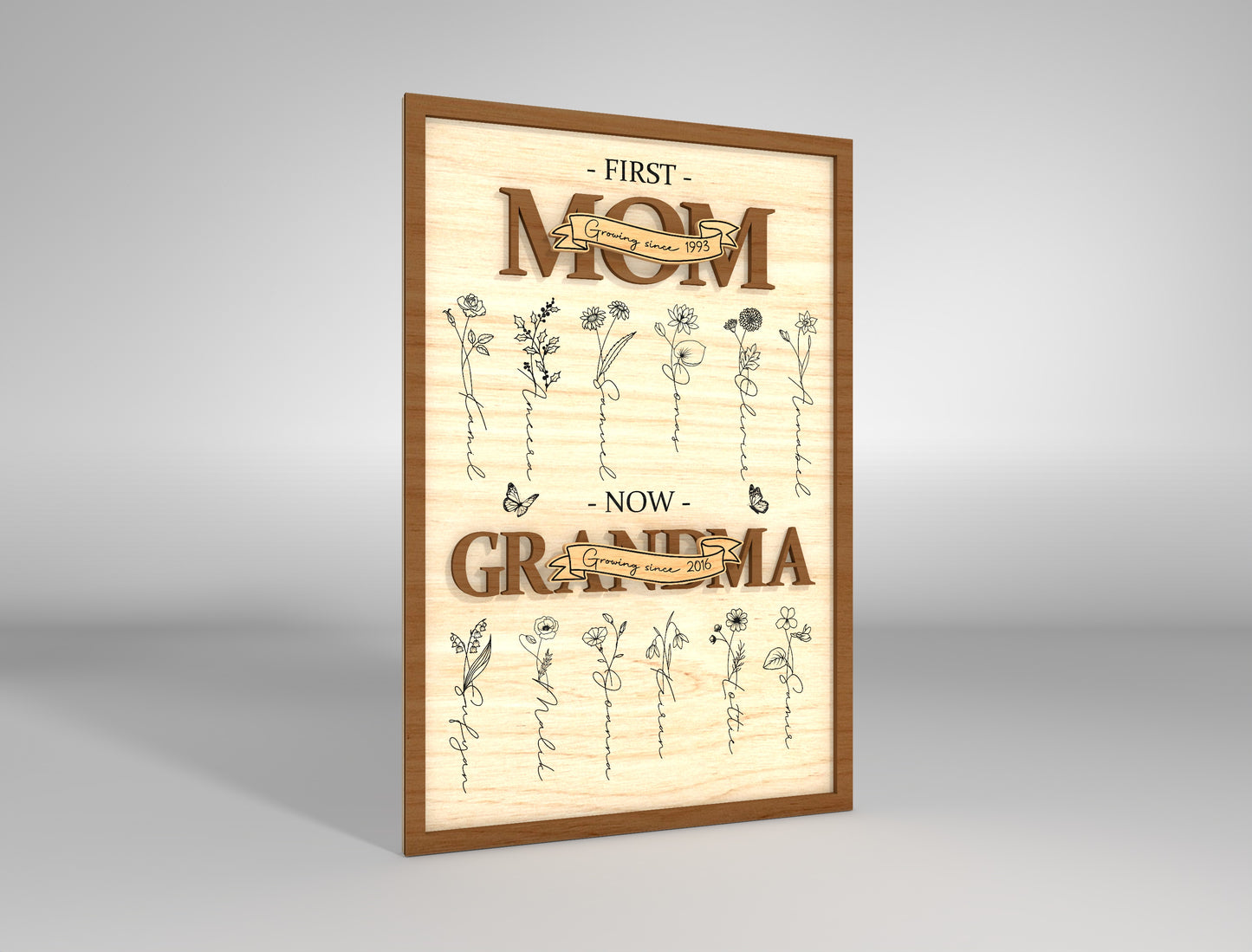 Birth Month Flower Frame SVG Mom to Grandma Bundle for LightBurn