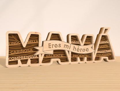 Papá & Mamá Hero Word Laser Cut File | Spanish Family Quote Decor | Layered Wooden Typography | Glowforge, xTool, LightBurn, etc.