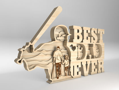 Best Dad Ever Baseball Multilayer Sign SVG Laser Cut File for Glowforge and xTool
