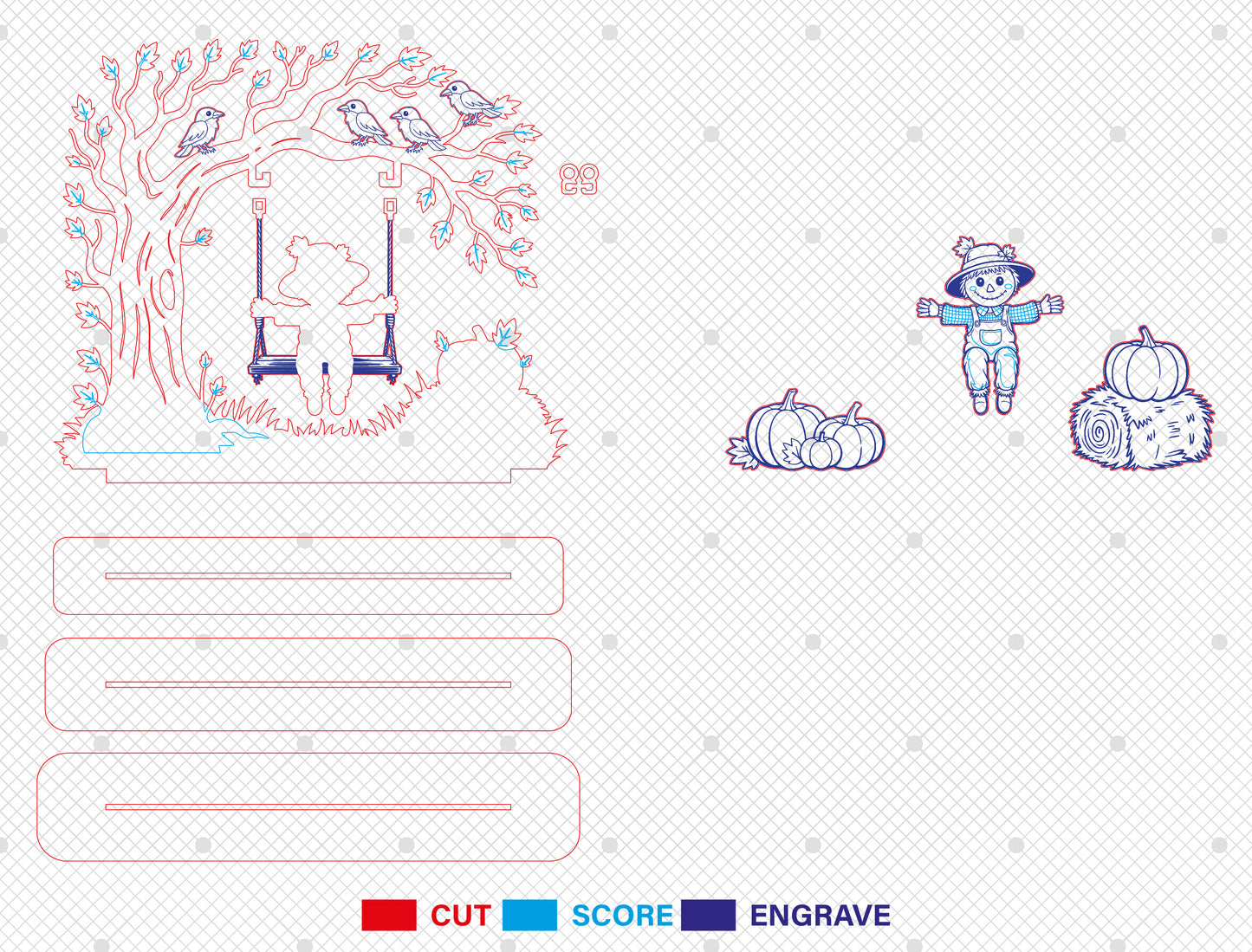 Scarecrow on Swing Fall Scene SVG for Glowforge xTool LightBurn