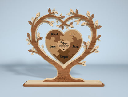 Heart Tree Stand Sign SVG Engraved Family Names for Glowforge