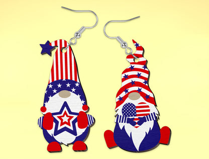 4th of July Gnome Earrings SVG Laser Cut File for Glowforge