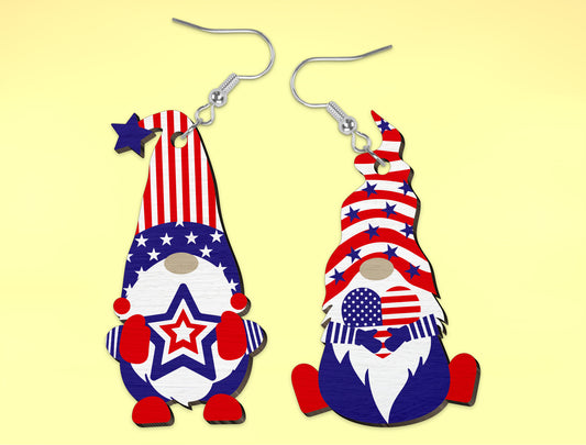 4th of July Gnome Earrings SVG Laser Cut File for Glowforge