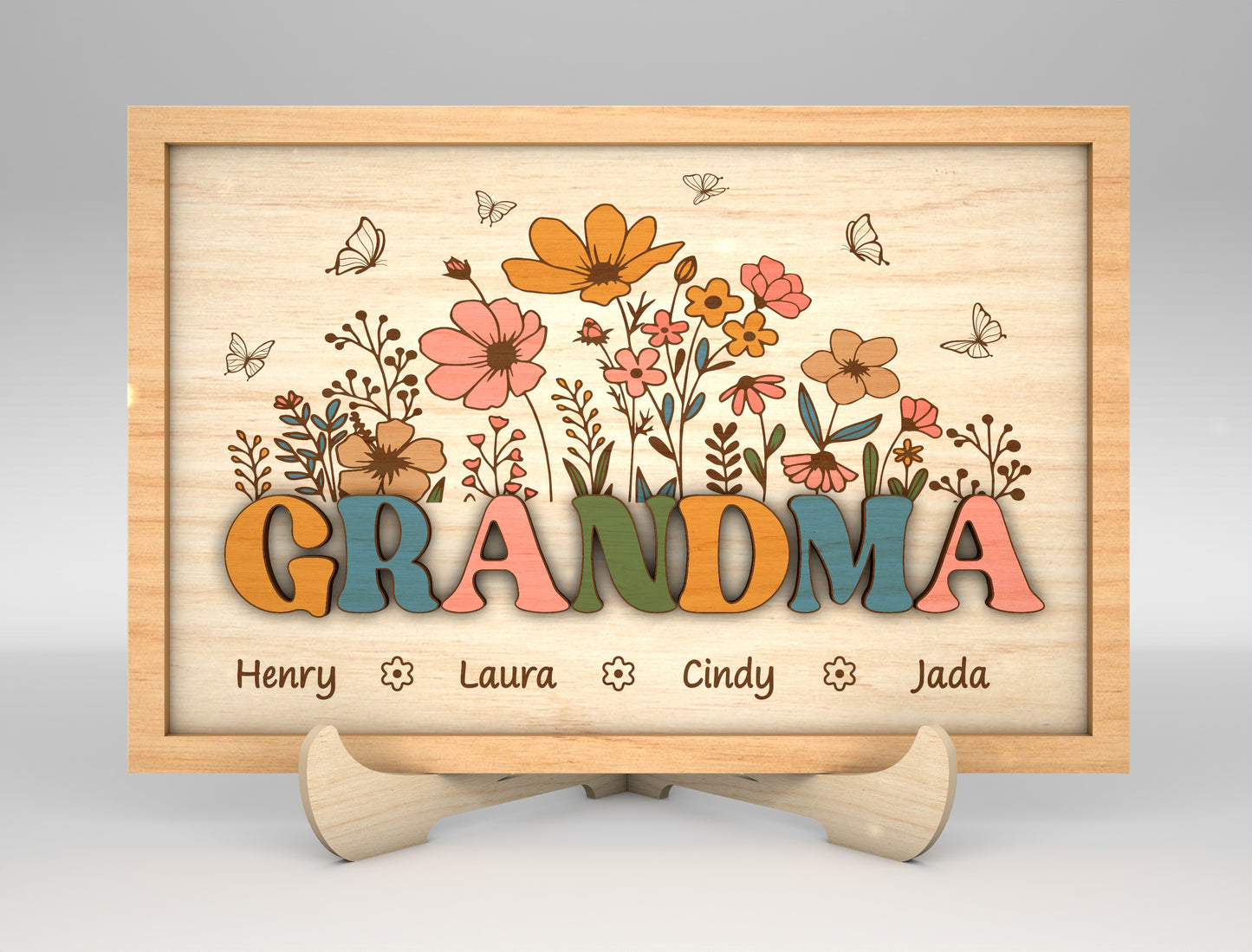 Personalized Mom Grandma Nana Floral Frame Sign SVG for Glowforge and LightBurn
