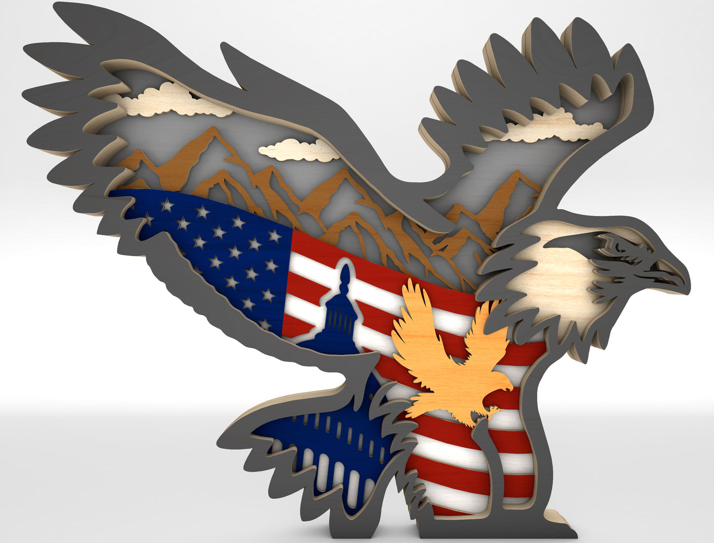 Layered Eagle Flag SVG Laser Cut File for Glowforge and xTool