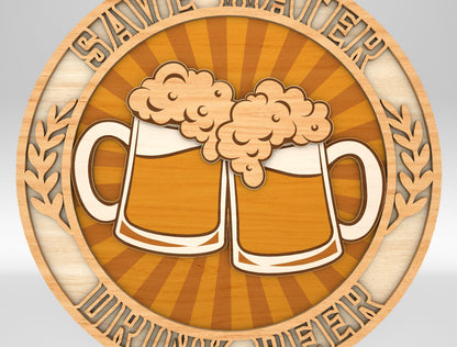 Cheers Beer Mug Round Sign SVG Laser Cut File for Glowforge and LightBurn
