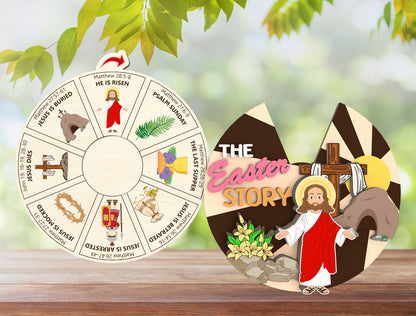 Easter Story Wheel Ornament SVG Rotating Wooden Easter for LightBurn and xTool
